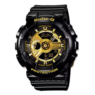 Baby-G BA-110-1A – Elegancia y Resistencia en Negro y Dorado