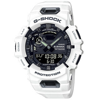 Reloj G-SHOCK GBA-900-7 blanco con fondo negro, Bluetooth y funciones deportivas avanzadas