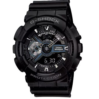 Reloj G-Shock GA-110-1B completamente negro, con diseño robusto y detalles en gris oscuro.