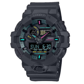 Reloj G-SHOCK GA-700MF-1A en negro con detalles fluorescentes